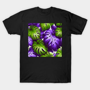 Violet Green Monstera Tropical Leaves T-Shirt